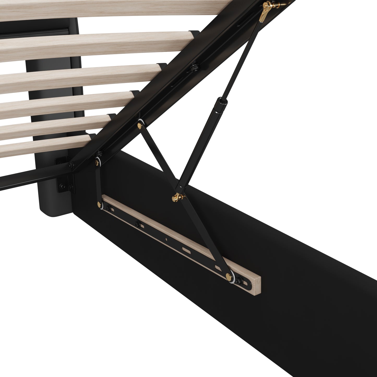 Faux Leather Ottoman King Size Bed with Headboard Storage in Black