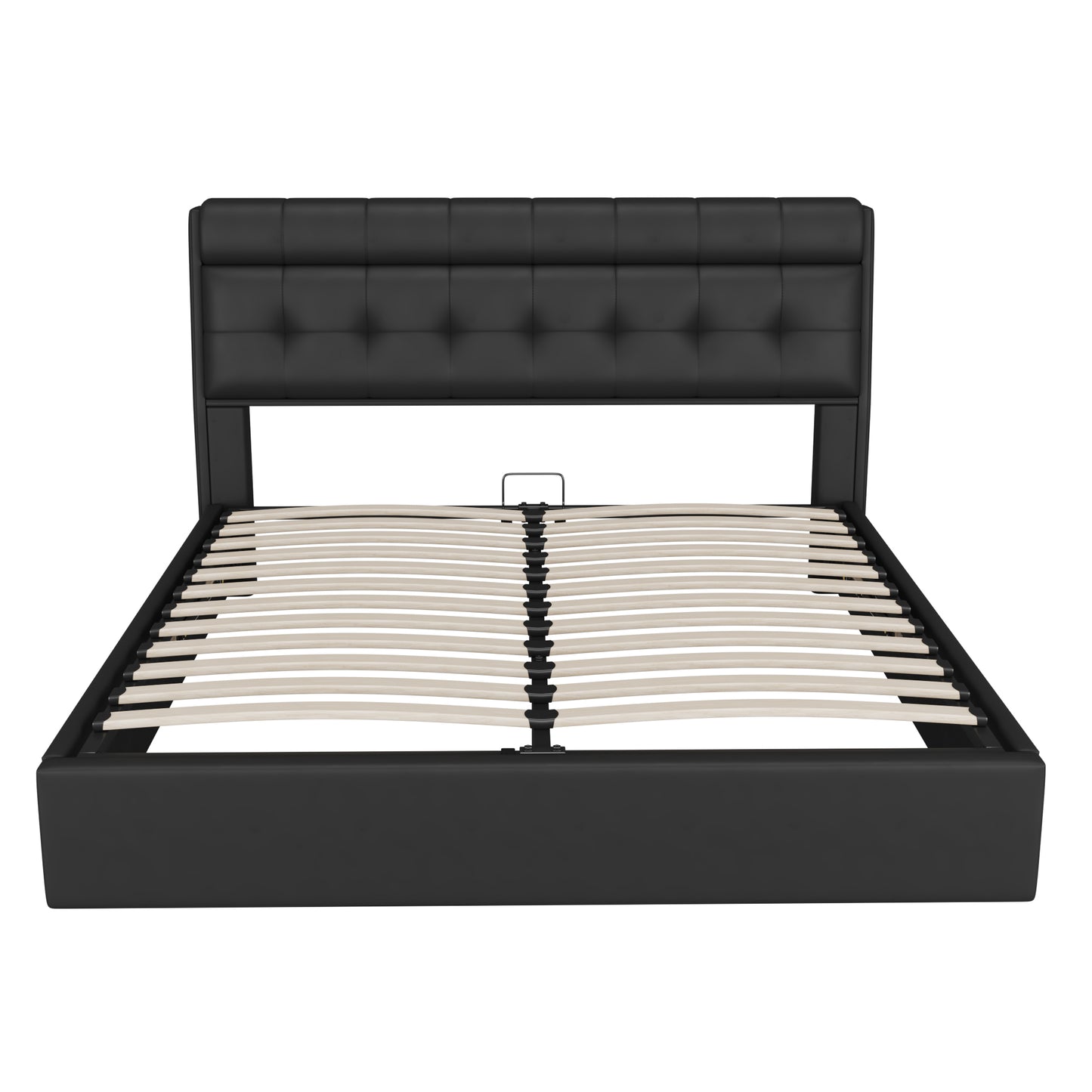 Faux Leather Ottoman Double Bed with Headboard storage in Black
