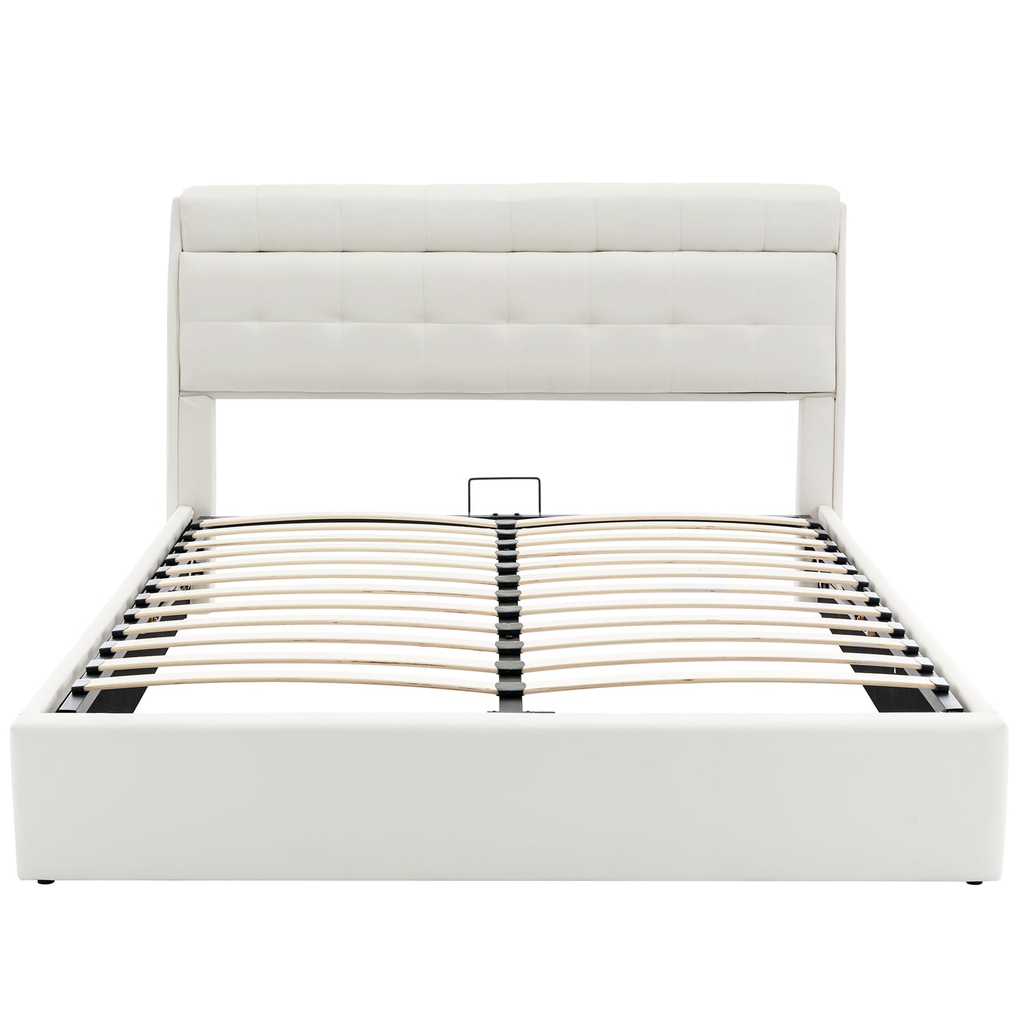 Faux Leather Ottoman King Size Bed with Headboard Storage in Ivory White