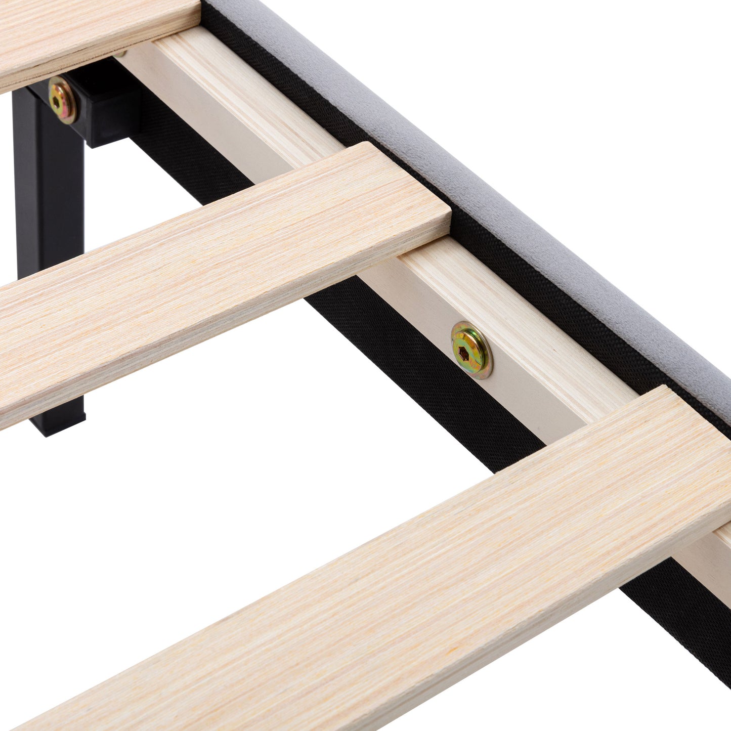 Grey Velvet Winged Headboard Double Bed Frame with Wood Slat Supports