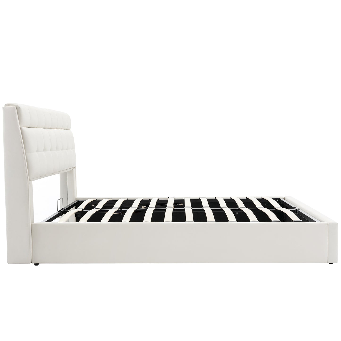 Faux Leather Ottoman Double Bed with Headboard storage in Ivory White