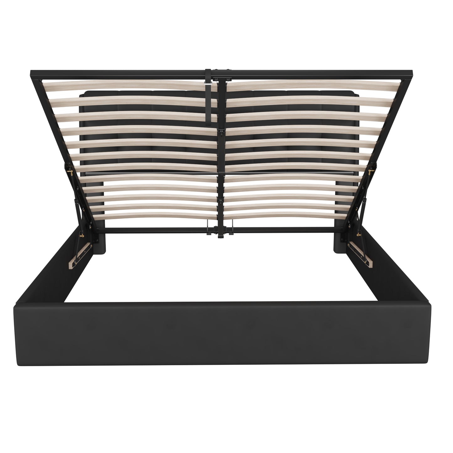 Faux Leather Ottoman King Size Bed with Headboard Storage in Black