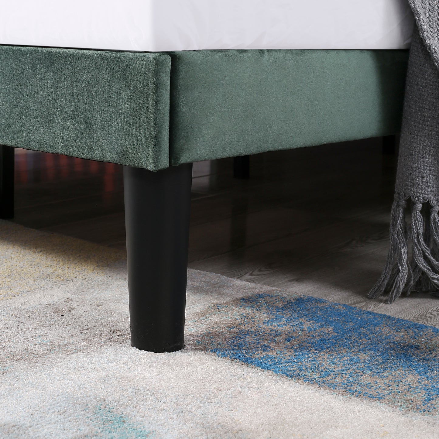 Green Velvet Winged Headboard Double Bed Frame with Wood Slat Supports