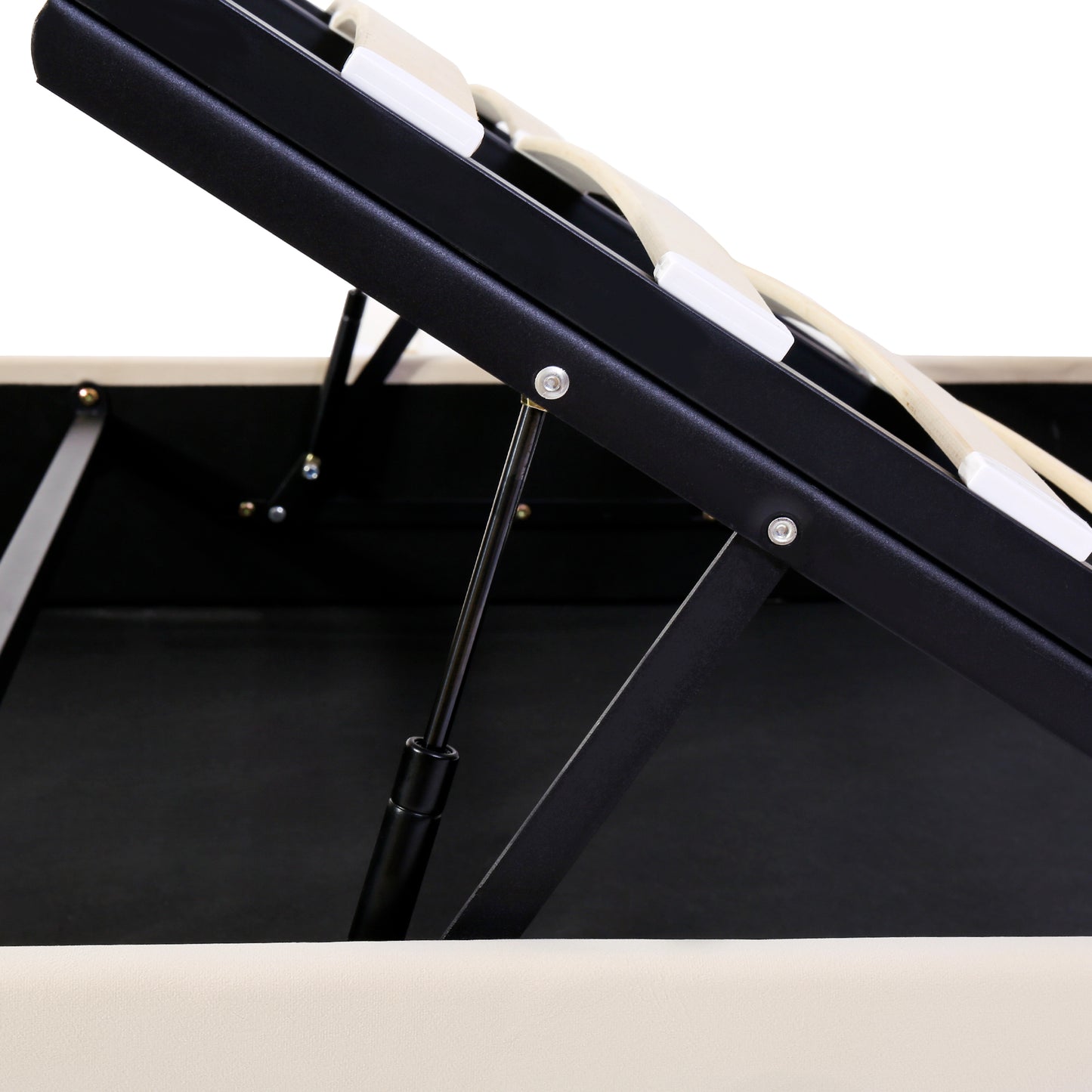 King Size Velvet Button-Tufted Ottoman Sleigh Bed in Neutral Beige