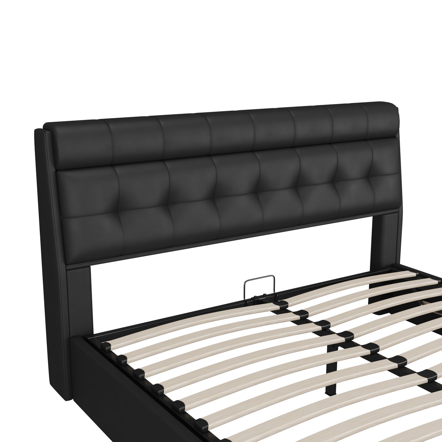 Faux Leather Ottoman King Size Bed with Headboard Storage in Black