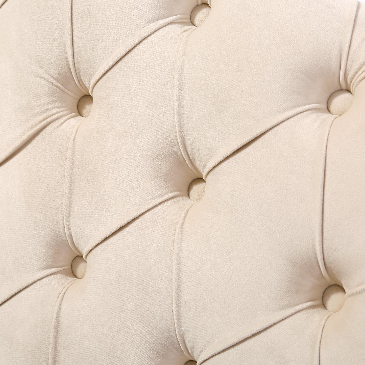King Size Velvet Button-Tufted Ottoman Sleigh Bed in Neutral Beige