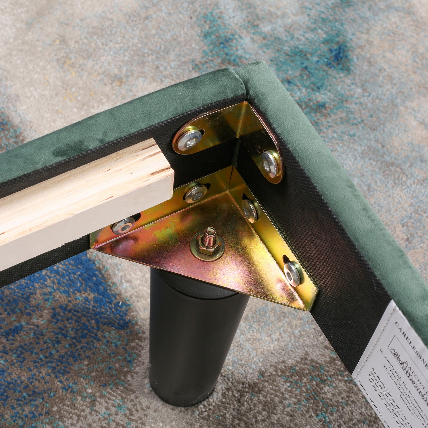 Green Velvet Winged Headboard Double Bed Frame with Wood Slat Supports