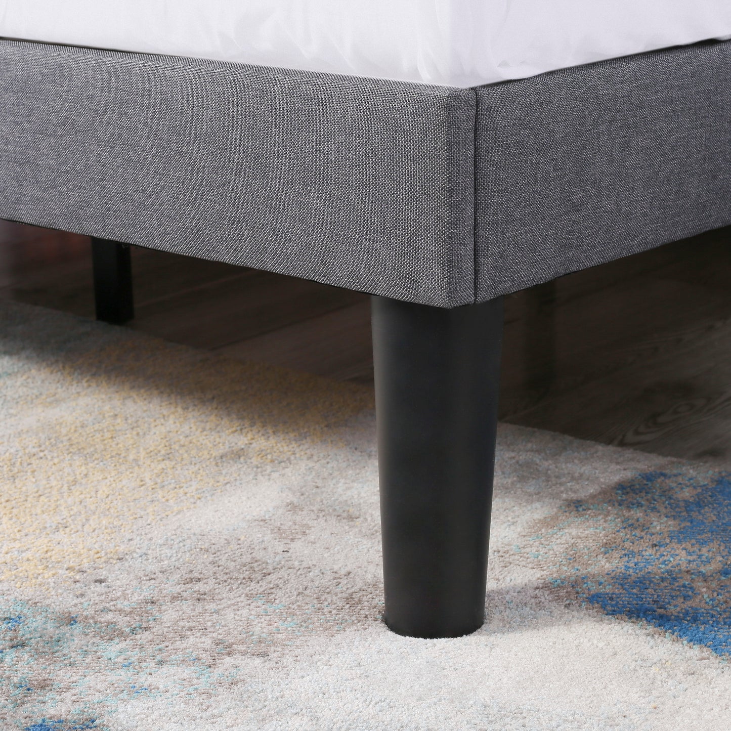 Grey Linen Winged Headboard Double Bed Frame with Wood Slat Supports