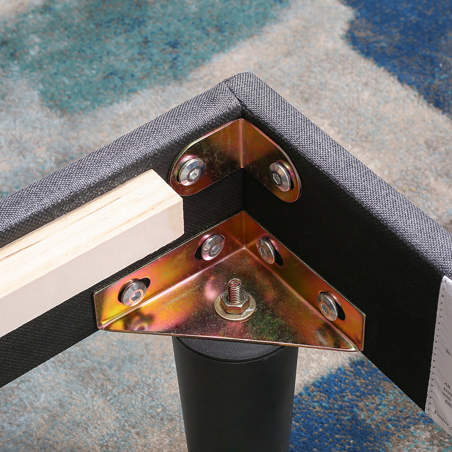 Grey Linen Winged Headboard Double Bed Frame with Wood Slat Supports