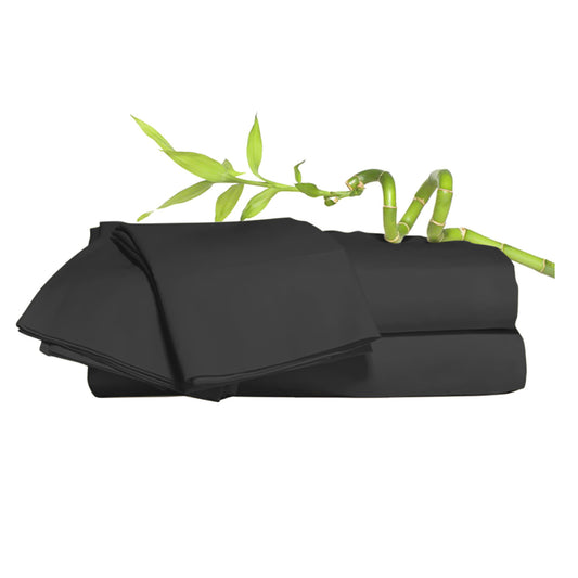 Bamboo Duvet Set Complete Bed Set – Black, Duvet Cover + Fitted Sheet + 2 Pillowcases