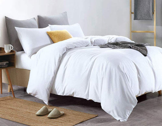 100% Pure Cotton Duvet Cover Bed Set in Plain White – Contains Egyptian Cotton Fibres