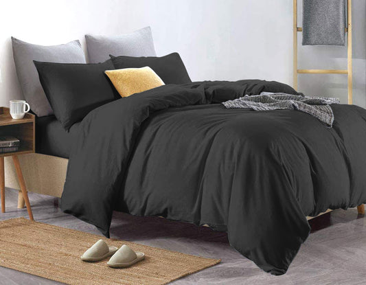 100% Pure Cotton Duvet Cover Bed Set in Black – Contains Egyptian Cotton Fibres