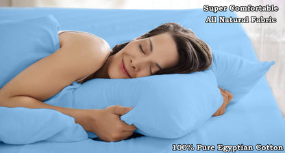 Pure Egyptian Cotton Duvet Cover Bed Set in Plain Light Blue
