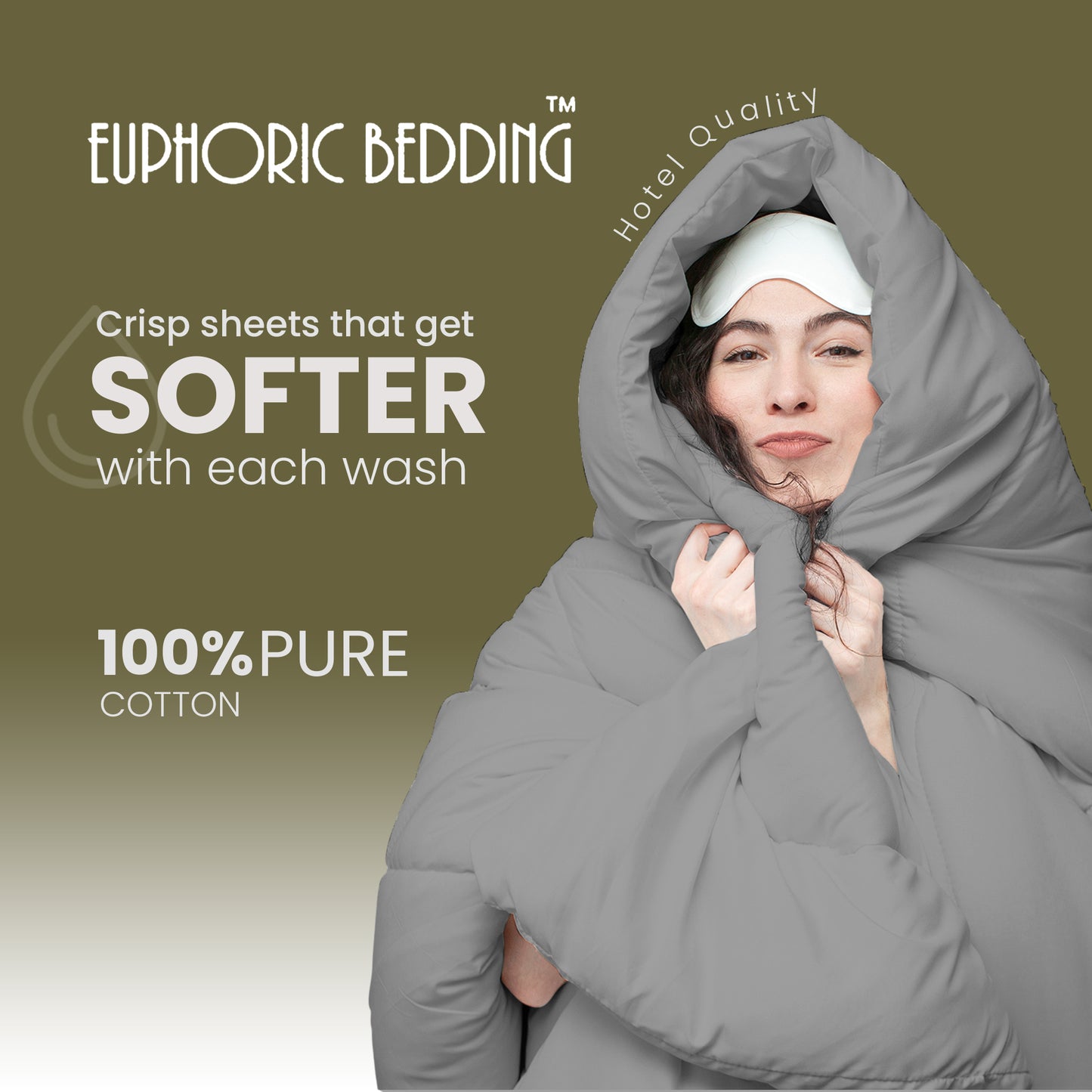 Pure Egyptian Cotton Duvet Cover Bed Set in Plain Grey