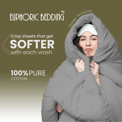 Pure Egyptian Cotton Duvet Cover Bed Set in Plain Grey