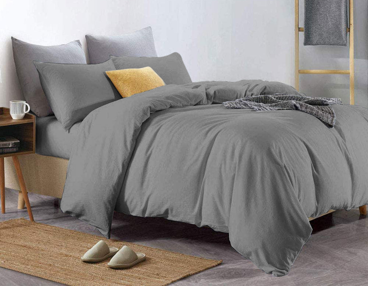 Pure Egyptian Cotton Duvet Cover Bed Set in Plain Grey