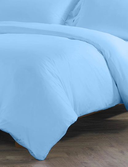 Pure Egyptian Cotton Duvet Cover Bed Set in Plain Light Blue