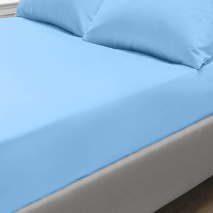 Pure Egyptian Cotton Duvet Cover Bed Set in Plain Light Blue