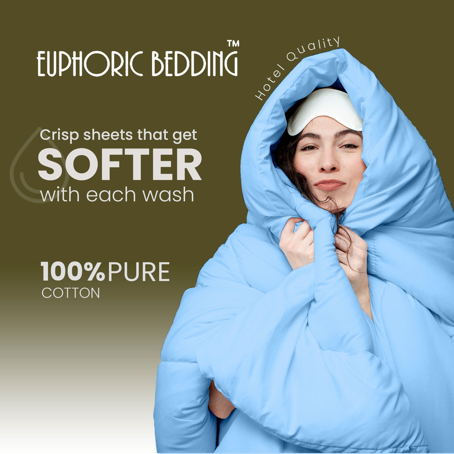 Pure Egyptian Cotton Duvet Cover Bed Set in Plain Light Blue