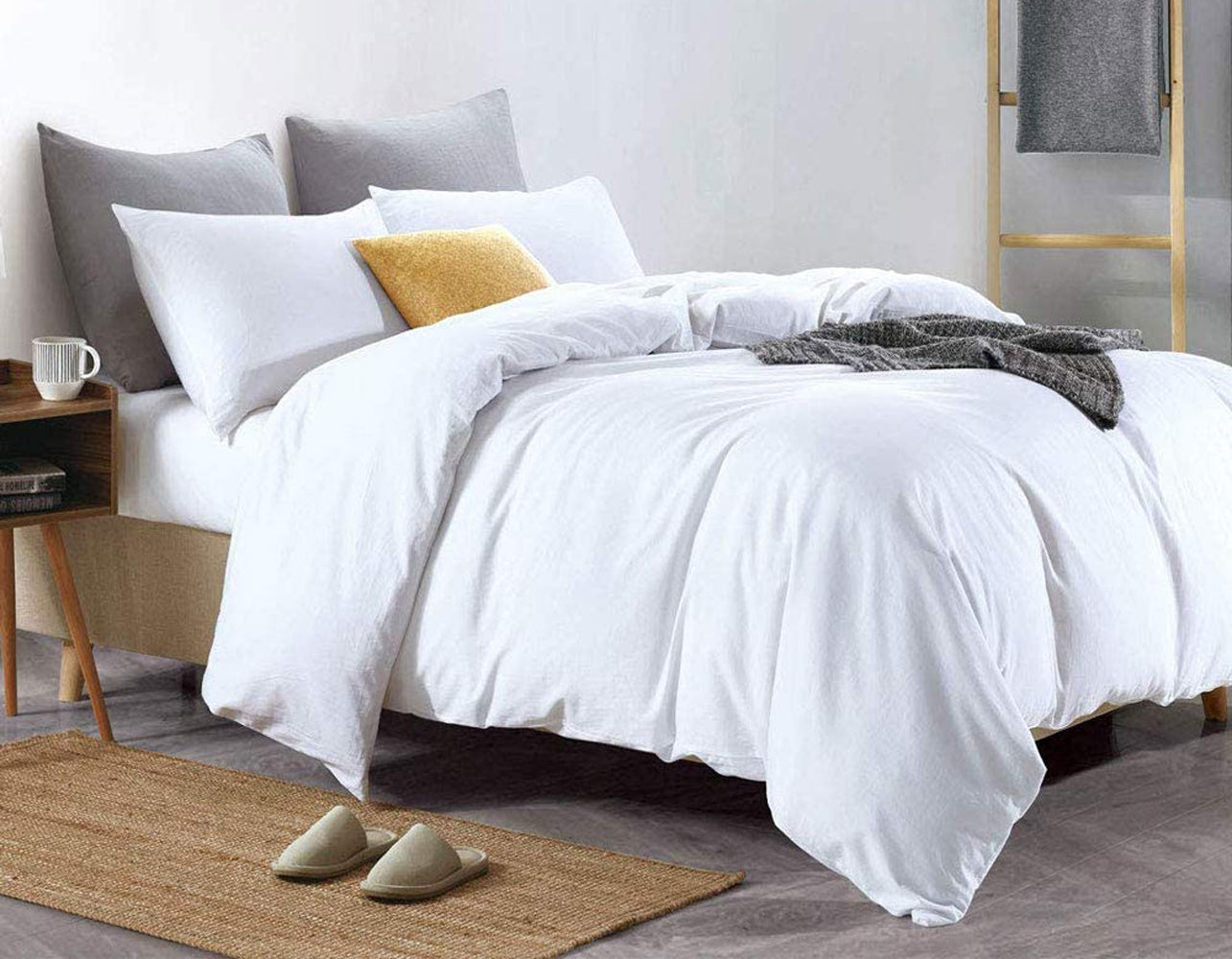 Pure Egyptian Cotton Duvet Cover Bed Set in Plain White