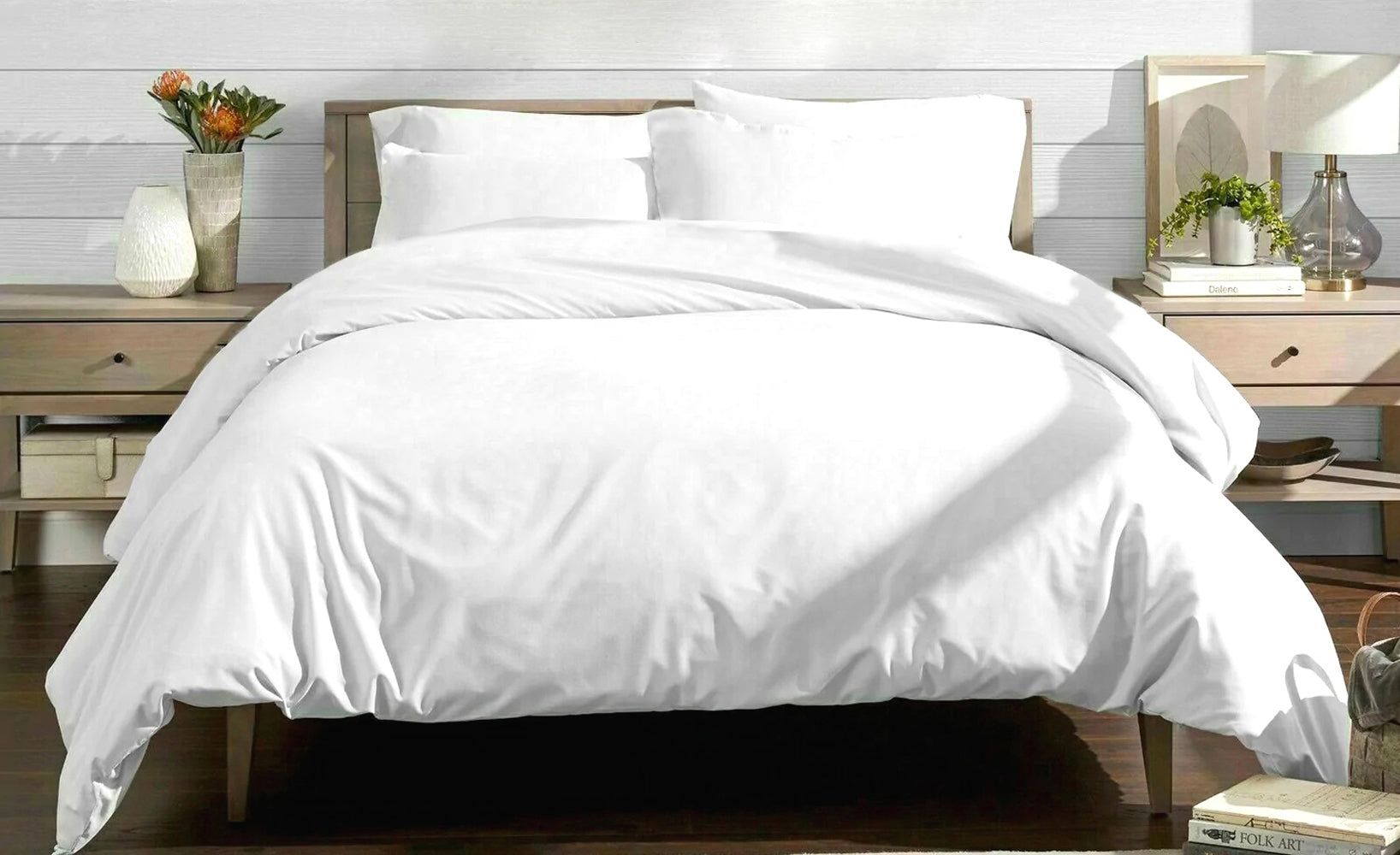 White bamboo duvet set on bed